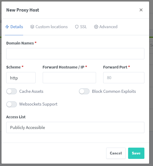 new proxy host